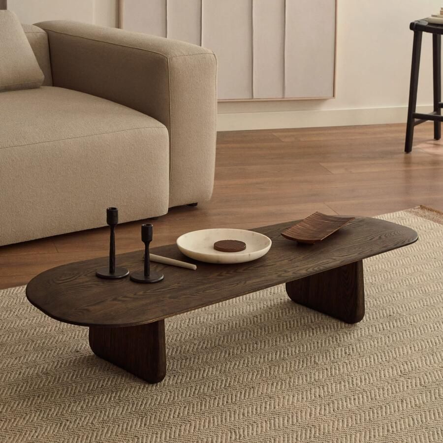 Kave Home Organische Salontafel Pirita Eikenhout 146 x 64cm Bruin Japandi