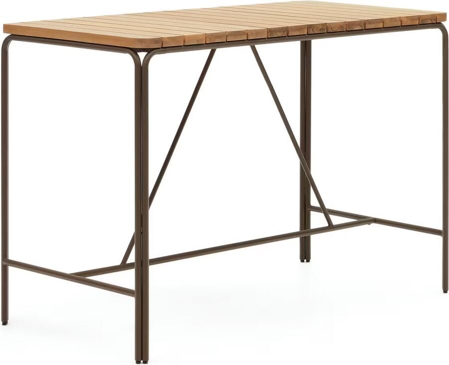 Kave Home Salguer outdoor hoge tafel in massief acaciahout en bruin staal 140 x 70 cm FSC 100%