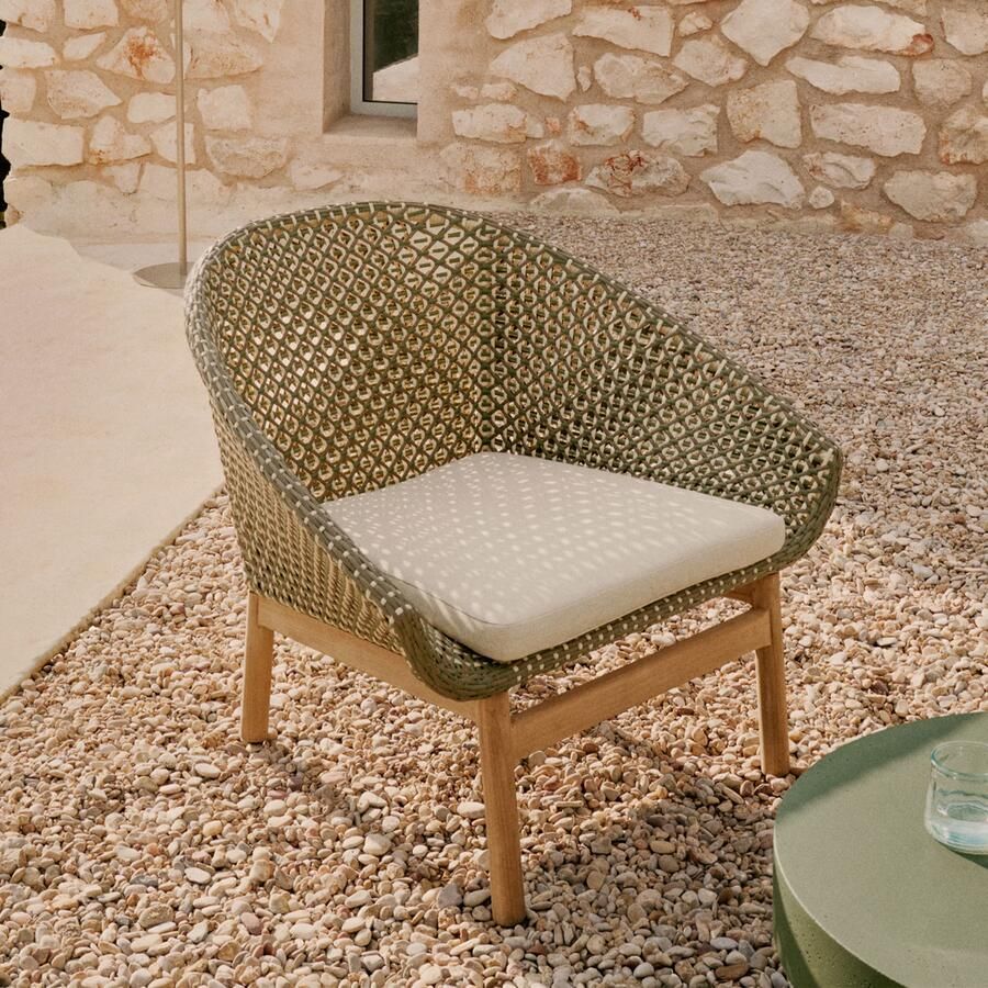 Kave Home Outdoor Fauteuil Olbia Rattan en Teakhout Groen