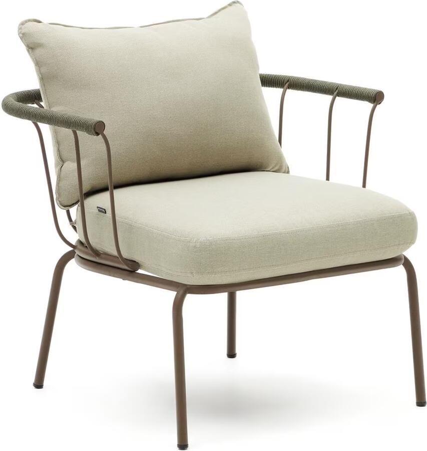 Kave Home Salguer fauteuil in groen touw en staal met bruin geschilderde afwerking