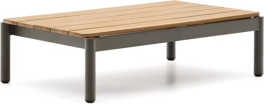 Kave Home Outdoor Salontafel Sorells Teakhout en groen aluminium 91 x 57cm Donkergroen