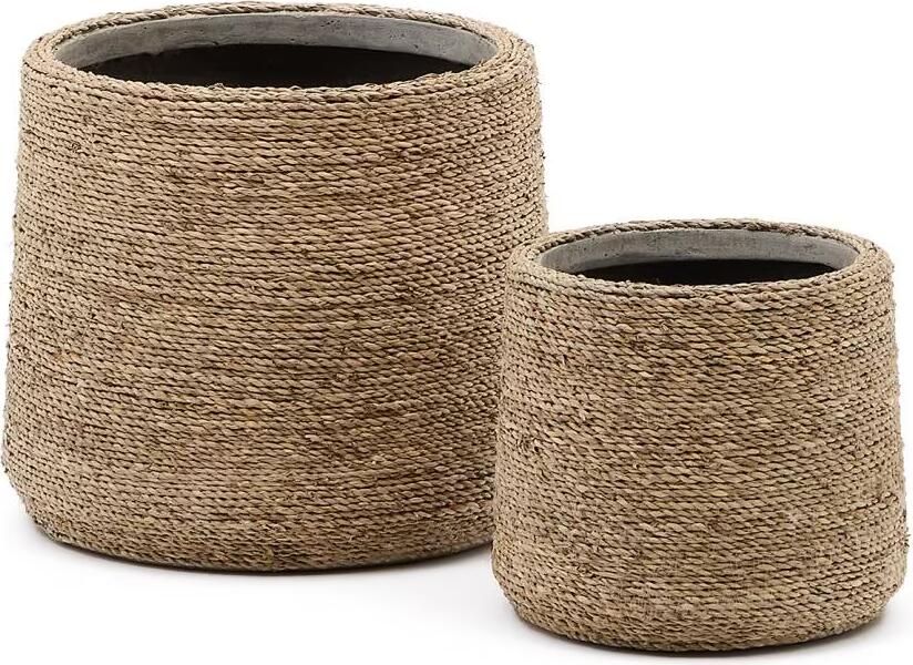 Kave Home Plantenpot Sigal Handgevlochten Espartogras Set van 2 stuks Naturel