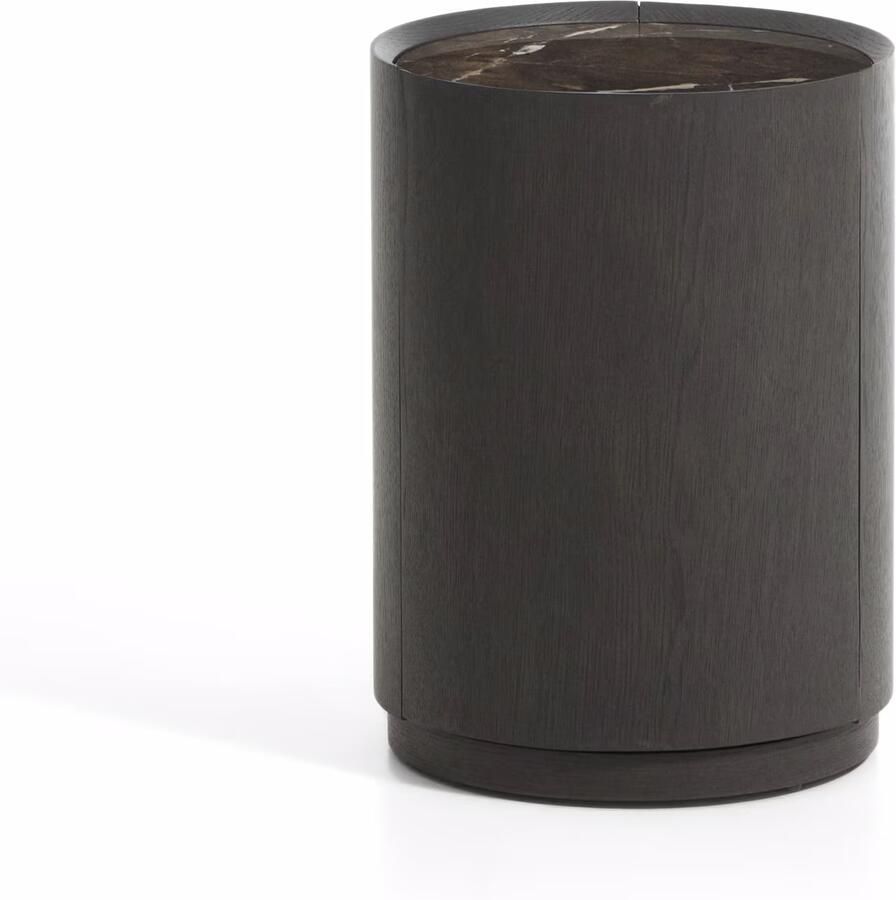 Kave Home Rond Nachtkastje Nemore Eiken en marmerlook 55 x 40cm Donkerbruin