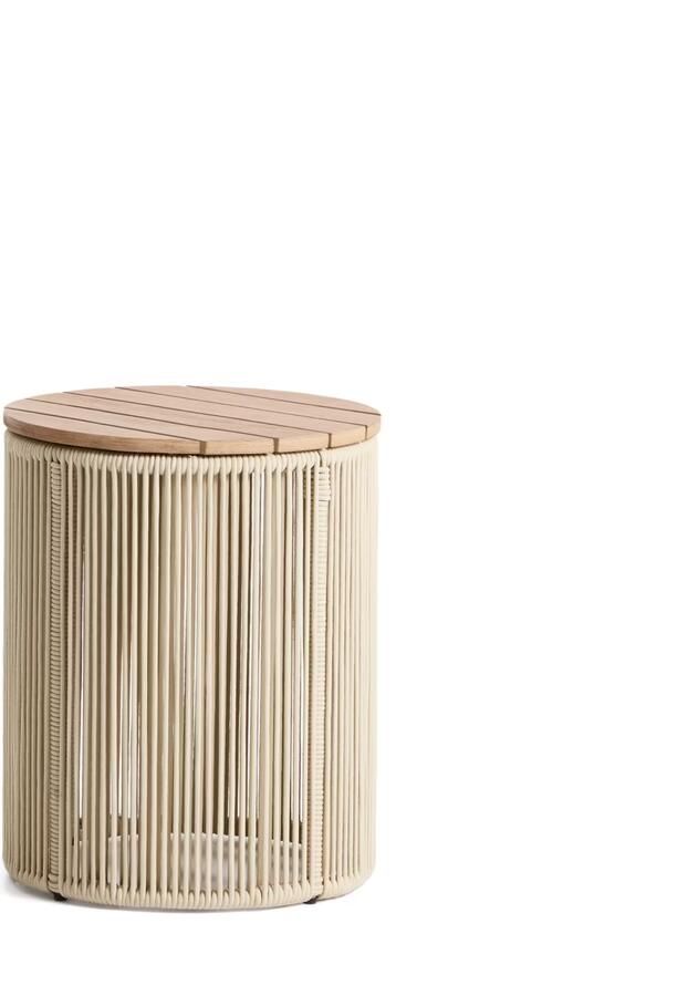 Kave Home Ronde Bijzettafel Dandara Acaciahout en touw 40cm Ecru