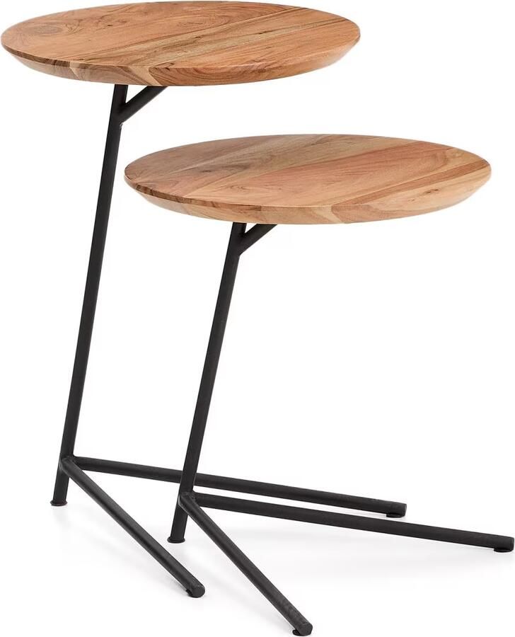 Kave Home Ronde Bijzettafel Vintara Acaciahout Set van 2 stuks Bruin