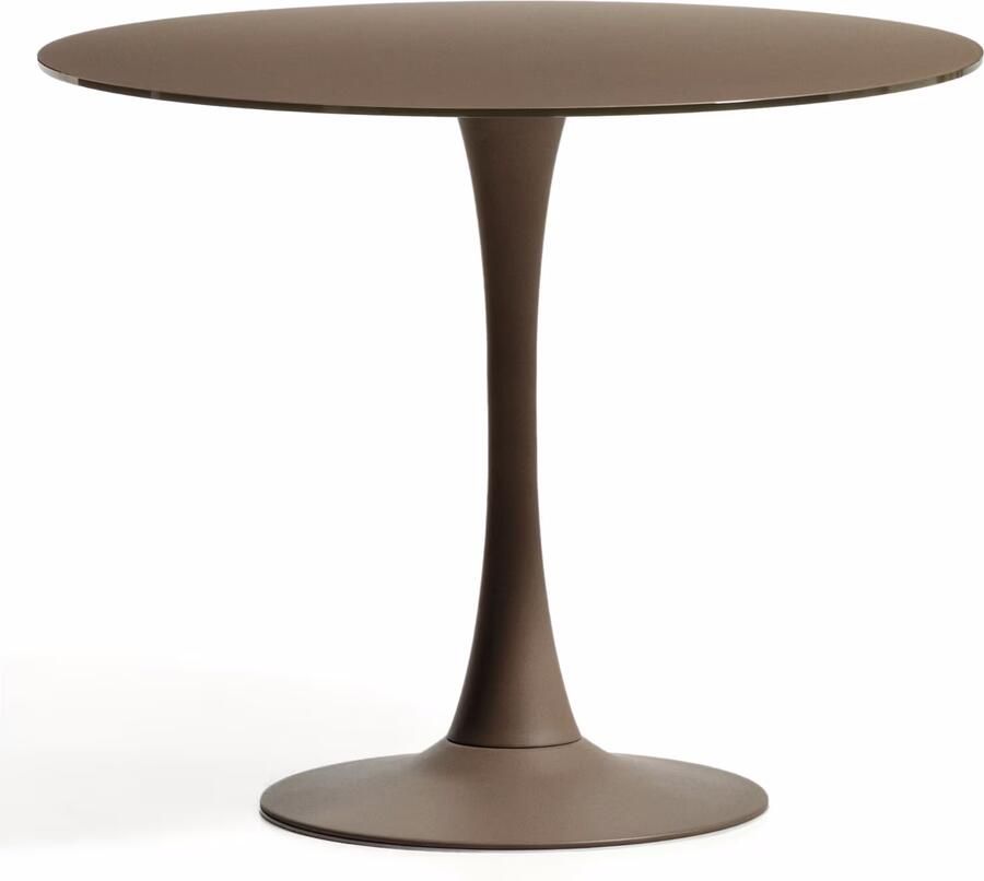 Kave Home Ronde Bistrotafel Vedira Glas Ø90cm Donkerbruin