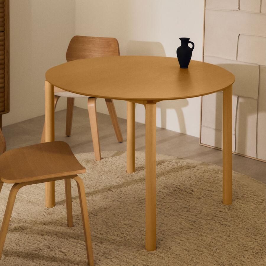 Kave Home Ronde Eettafel Indara Essen en rubberhout 110cm Naturel