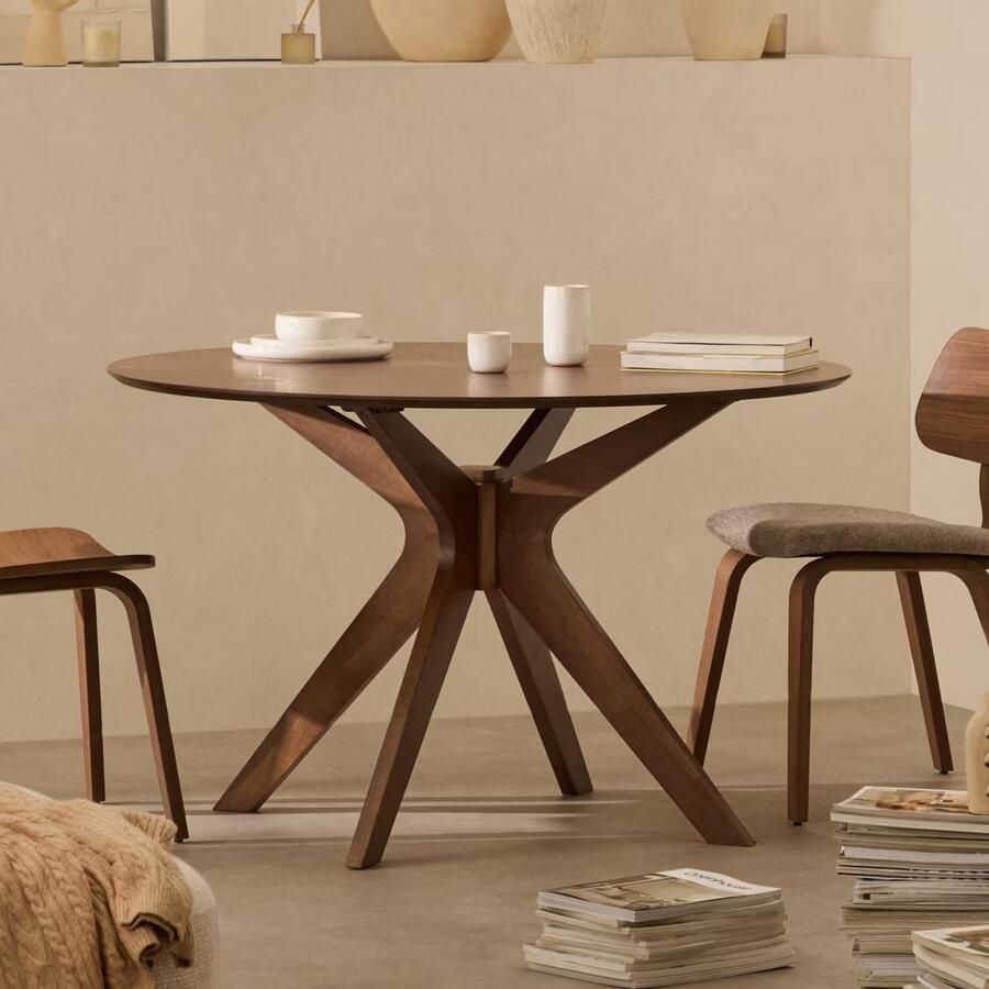 Kave Home Ronde Eettafel Naanim Walnoot en rubberhout 120cm