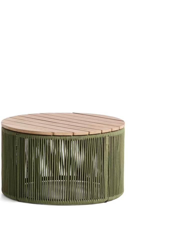Kave Home Ronde Salontafel Dandara Acaciahout en touw 60cm Donkergroen