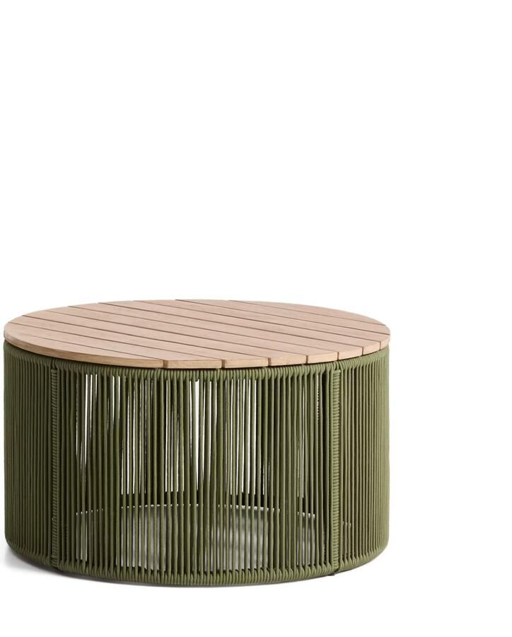 Kave Home Ronde Salontafel Dandara Acaciahout en touw 70cm Donkergroen