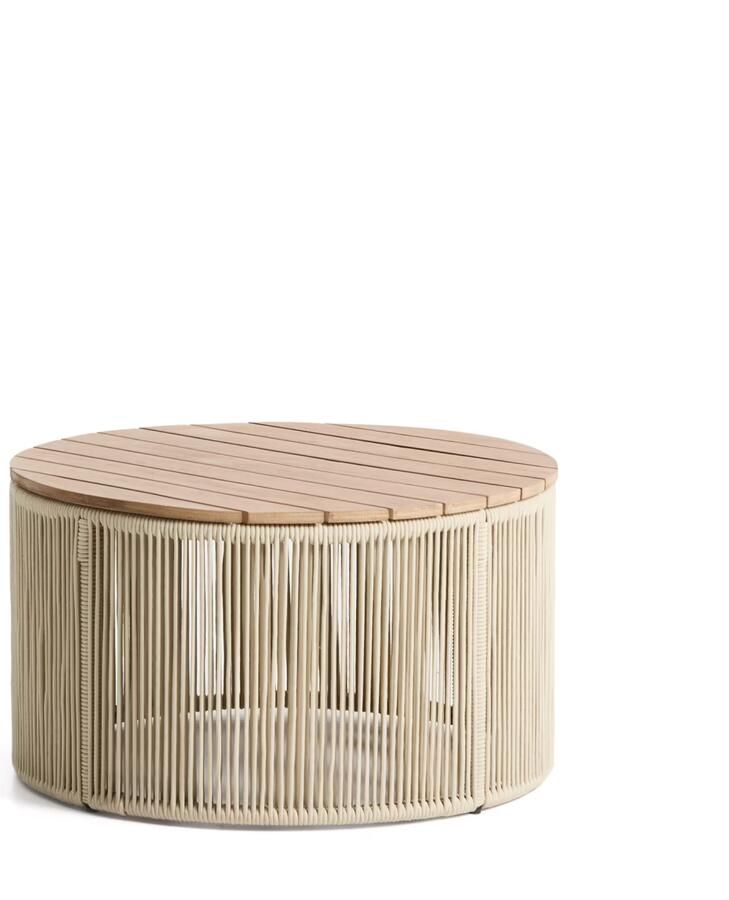 Kave Home Ronde Salontafel Dandara Acaciahout en touw 70cm Ecru