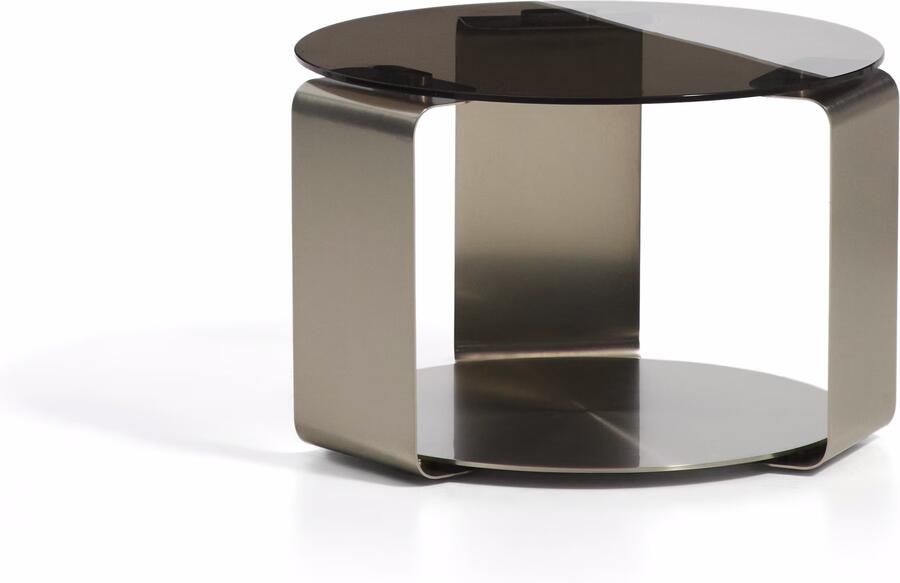 Kave Home Ronde Salontafel Dolven Glas en metaal Ø60cm Bruin