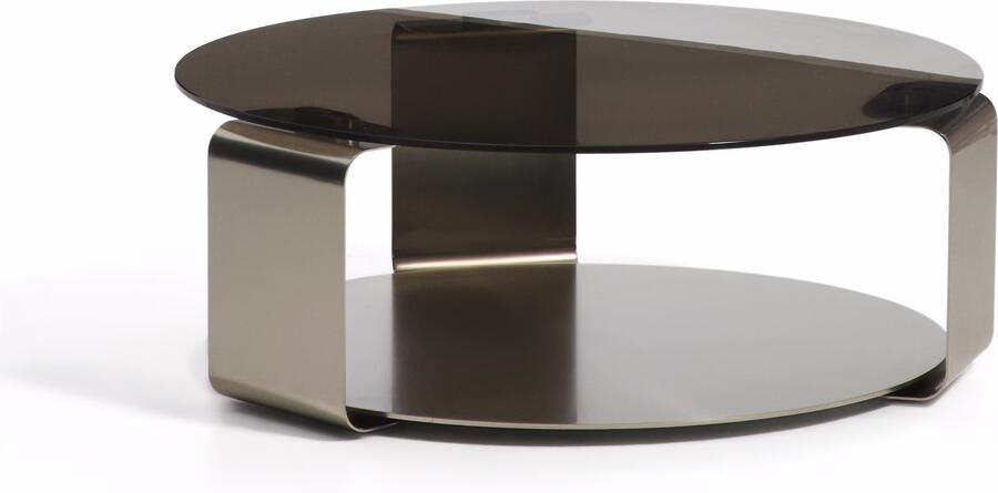Kave Home Ronde Salontafel Dolven Glas & Metaal Ø80cm Bruin