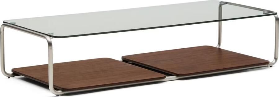 Kave Home Salontafel Tarsel Glas en walnootfineer 140 x 60cm Bruin