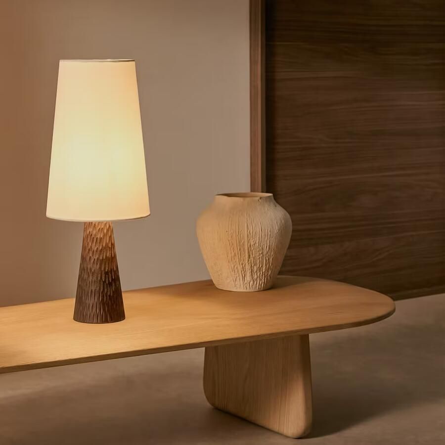 Kave Home Tafellamp Amire Mangohout en stof 50cm Zwart Japandi