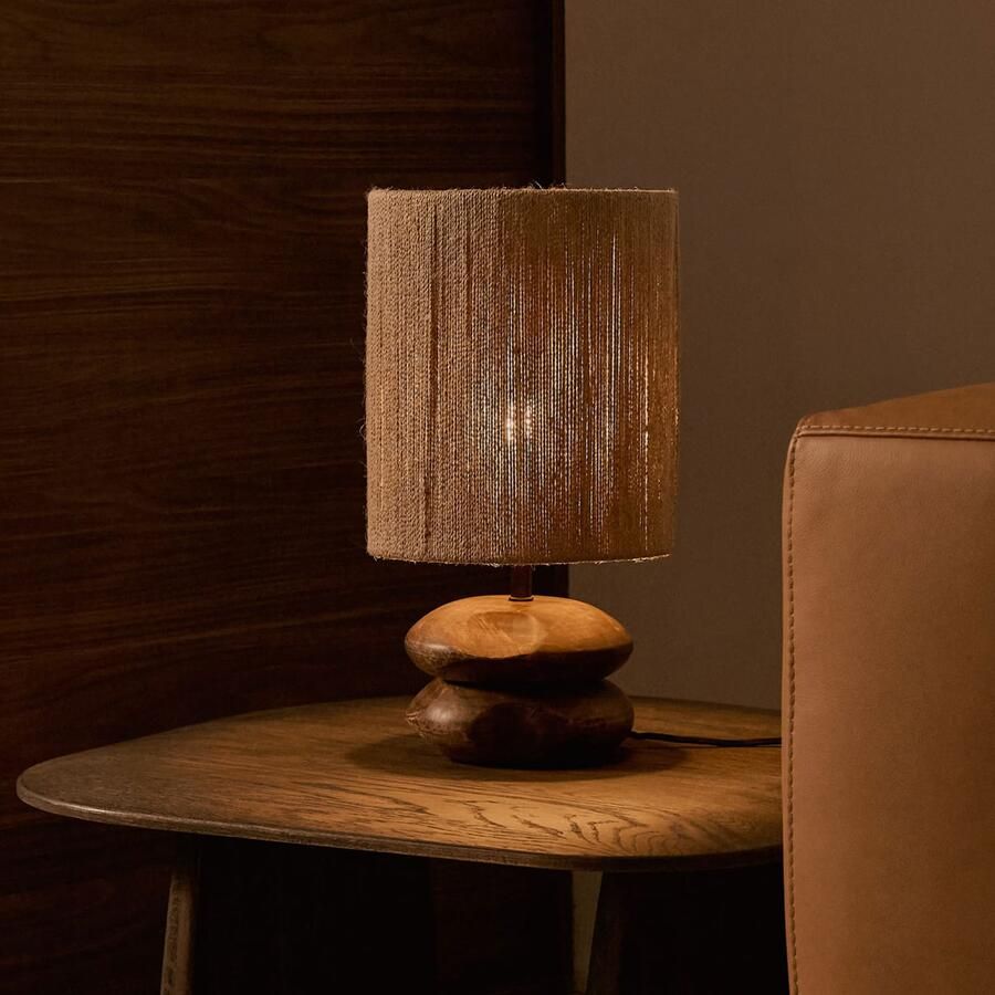 Kave Home Tafellamp Kor Acaciahout en jute 43cm hoog Bruin Japandi