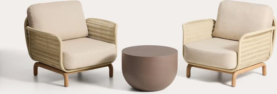 Kave Home Tuinset Alipa 2 fauteuils en tafeltje Beige