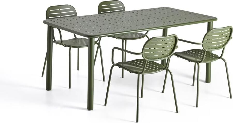 Kave Home Tuinset Brai Met tuintafel en 4 stoelen 180 x 90cm Donkergroen