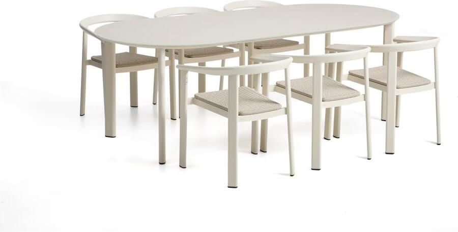 Kave Home Tuinset Erice Met ovale tuintafel en 6 stoelen 230 x 100cm Ecru