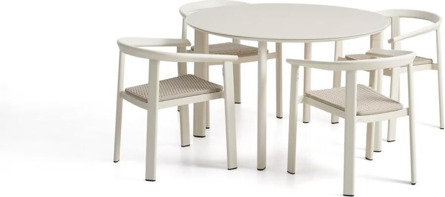 Kave Home Tuinset Erice Met tuintafel en 4 stoelen 120cm Ecru