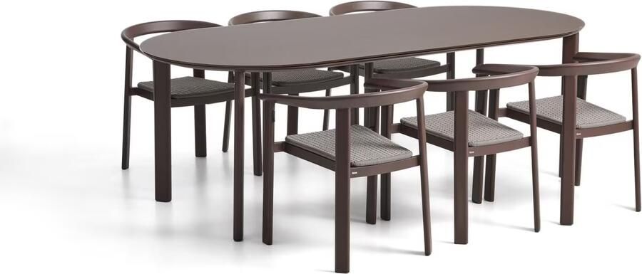 Kave Home Tuinset Erice Met tuintafel en 6 stoelen 230 x 100cm Bruin