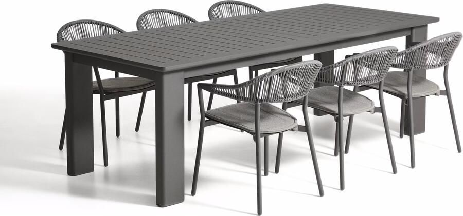 Kave Home Tuinset Livorno Met Livorno uitschuifbare tuintafel en 6 Alimia stoelen 233 350 x 100cm Donkergrijs