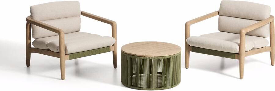 Kave Home Tuinset Menfi Met 2 Menfi fauteuils en Dandara tafel Groen