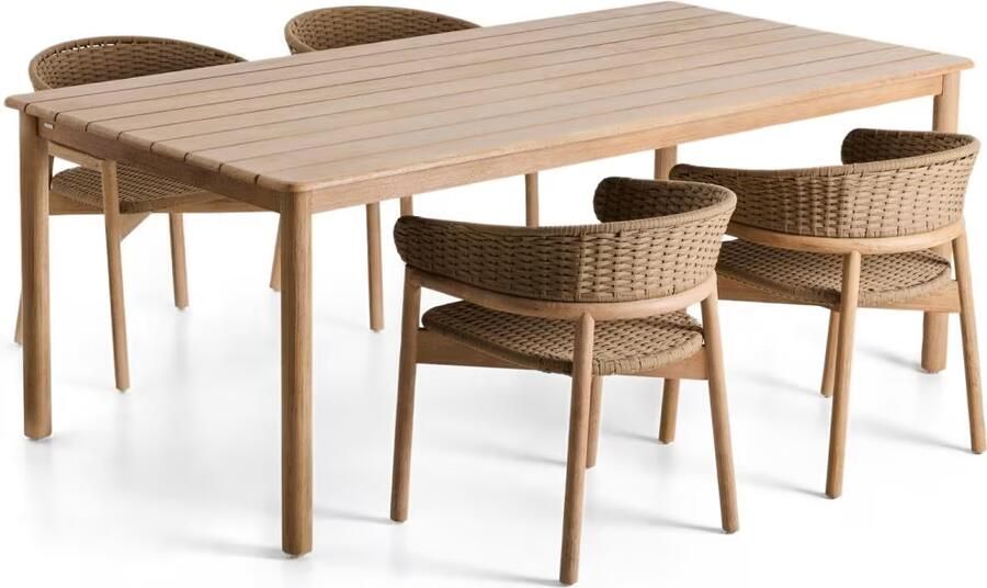 Kave Home Tuinset Met Sori tuintafel en 4 Arinella stoelen 200 x 100cm Beige