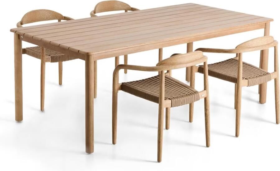 Kave Home Tuinset Met Sori tuintafel en 4 Nina stoelen 200 x 100cm Beige