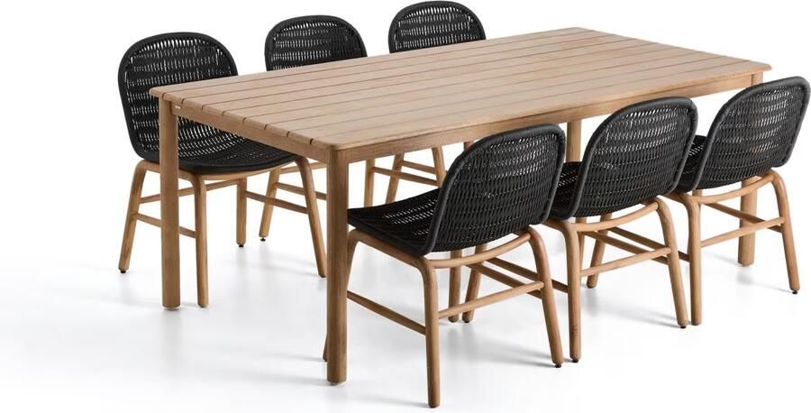 Kave Home Tuinset Met Sori tuintafel en 6 Alipa stoelen 200 x 100cm Donkergrijs