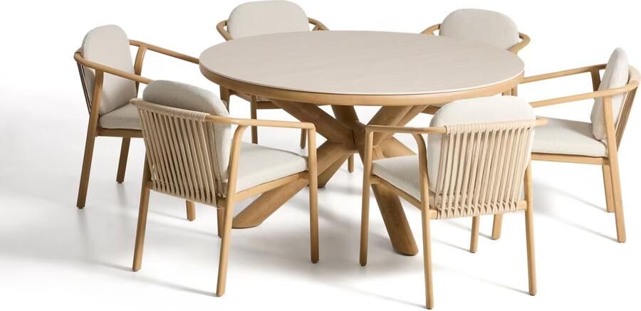 Kave Home Tuinset Mirtia Met Martia tuintafel en 6 Sirte tuinstoelen 148cm Naturel