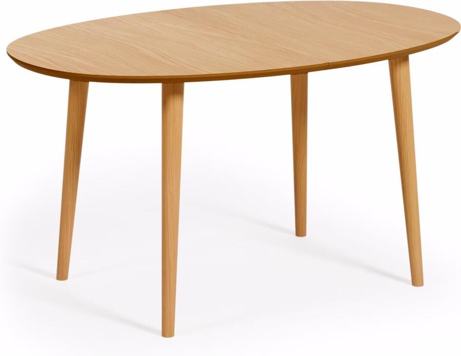 Kave Home Oqui ovale uitschuifbare tafel in eiken fineer met massief houten poten Ø140 (220) x 90 cm - Foto 3