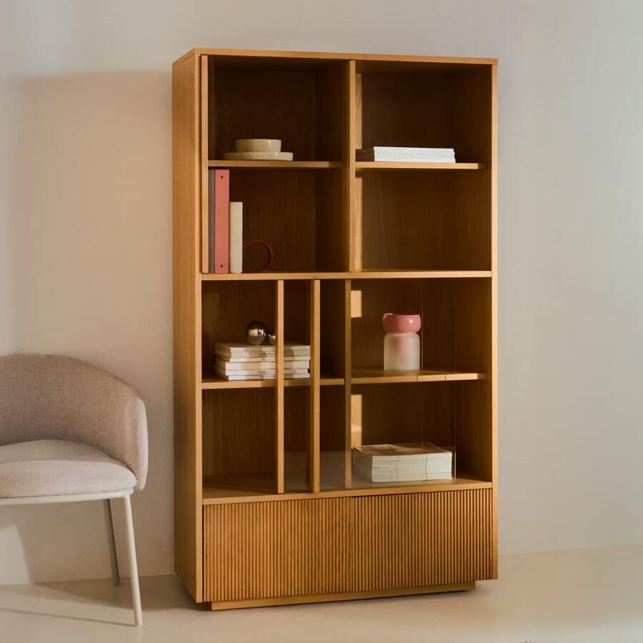 Kave Home Vitrinekast Helvine Eiken en glas 174 x 100cm Bruin