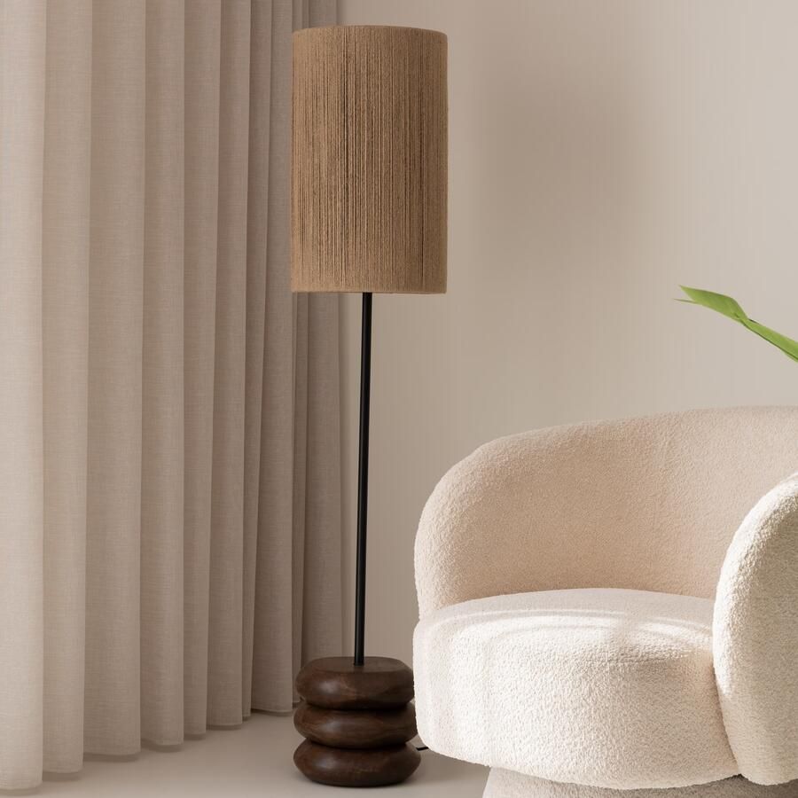 Kave Home Vloerlamp Kor Acaciahout en jute 147cm Bruin Japandi
