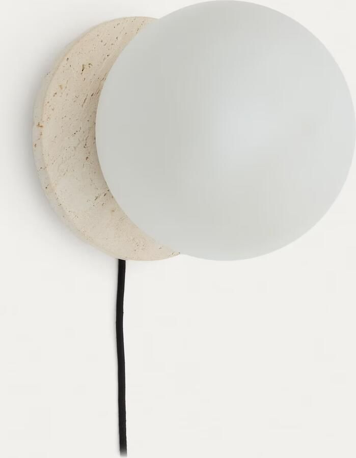 Kave Home Wandlamp Malachi Travertin en glas Wit