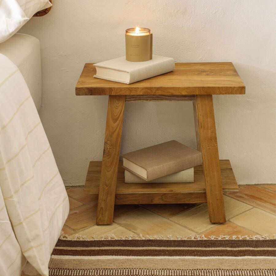 Kave Home Safara voetsteun massief gerecycled teakhout 50 x 32 cm