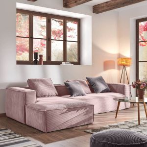 Kave Home 3-zitsbank Blok corduroy roze met chaise longue links 300