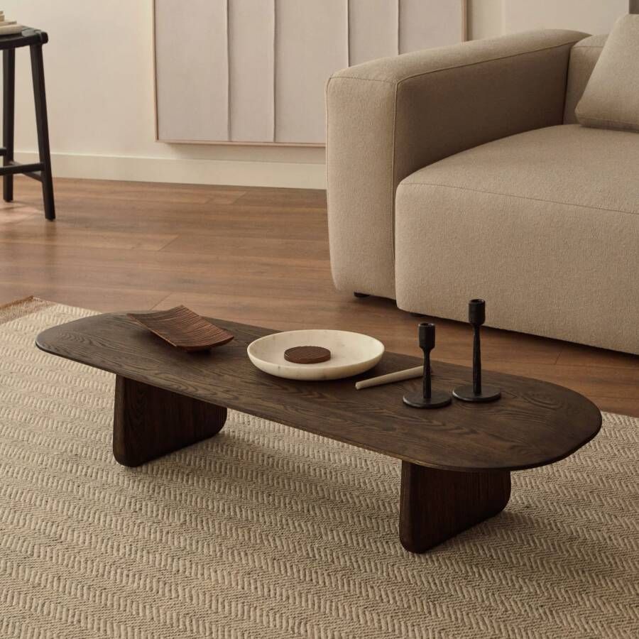 Kave Home Organische Salontafel Pirita Eikenhout 146 x 64cm Bruin