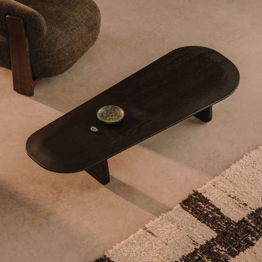 Kave Home Organische Salontafel Pirita Eikenhout 146 x 64cm Zwart