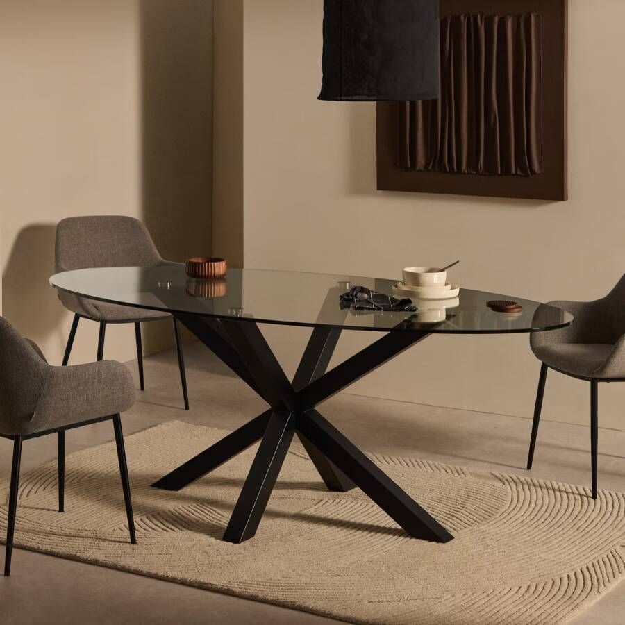 Kave Home Ovale Eettafel Argo Glas 200 x 100cm Zwart Ovaal
