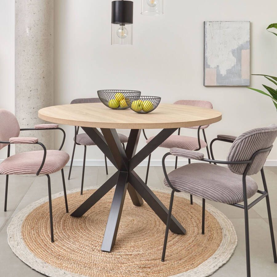 Kave Home Tafel Full Argo rond melamine met stalen poten met zwarte finish Ø 119 cm