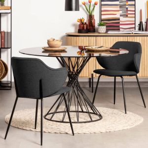 Kave Home Niut ronde glazen tafel met massief stalen poten en zwarte afwerking Ø 120 cm