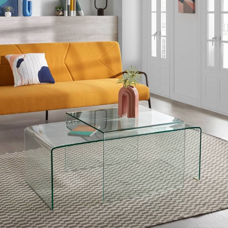 Kave Home Salontafel Burano Set van 2 stuks Glas Transparant
