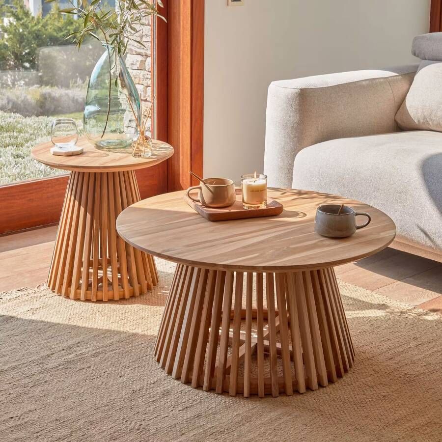 Kave Home Salontafel Jeanette Set van 2 stuks Teakhout Naturel Rond