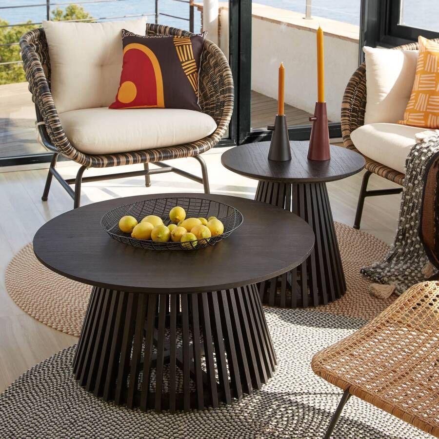 Kave Home Salontafel Jeanette Set van 2 stuks Teakhout Zwart Rond