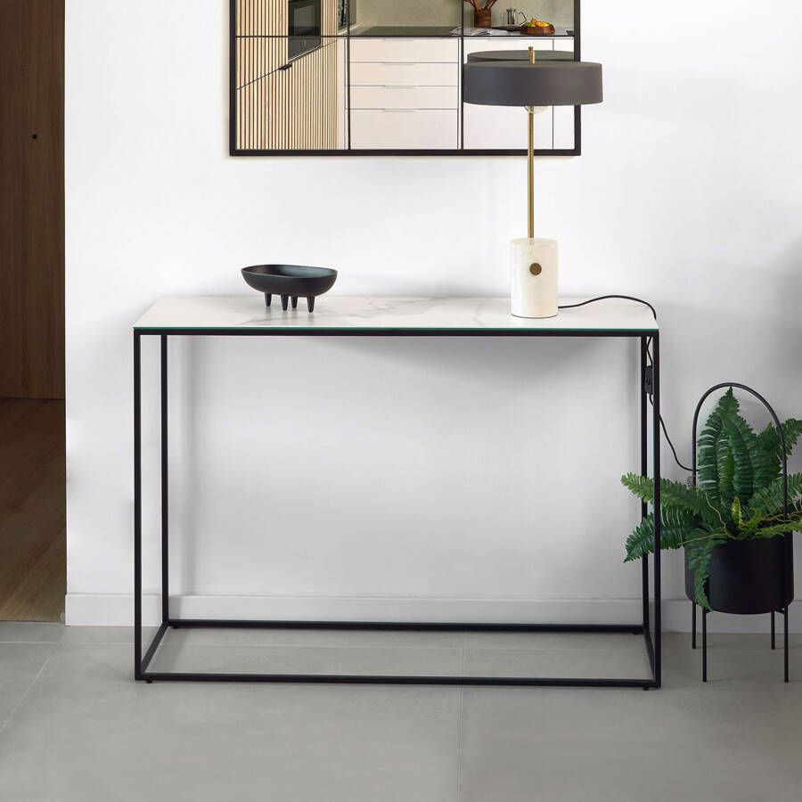 Kave Home Rewena salontafel van porselein met witte Kalosafwerking