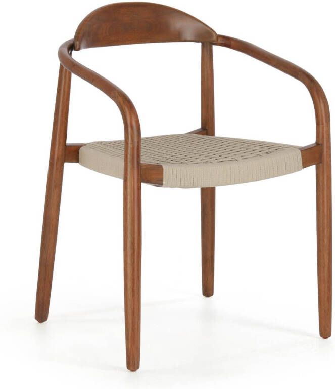 Kave Home Nina stoel in massief acaciahout met walnoten afwerking en beige touw - Foto 4
