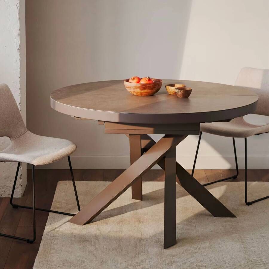 Kave Home Uitschuifbare Ronde Eettafel Vashti Keramiek 120-160 x 120cm Bruin