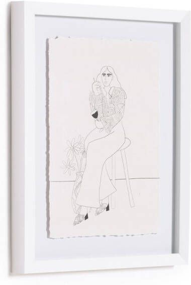 Kave Home Mellea zwart-wit foto van vrouw met wijnglas 30 x 40 cm