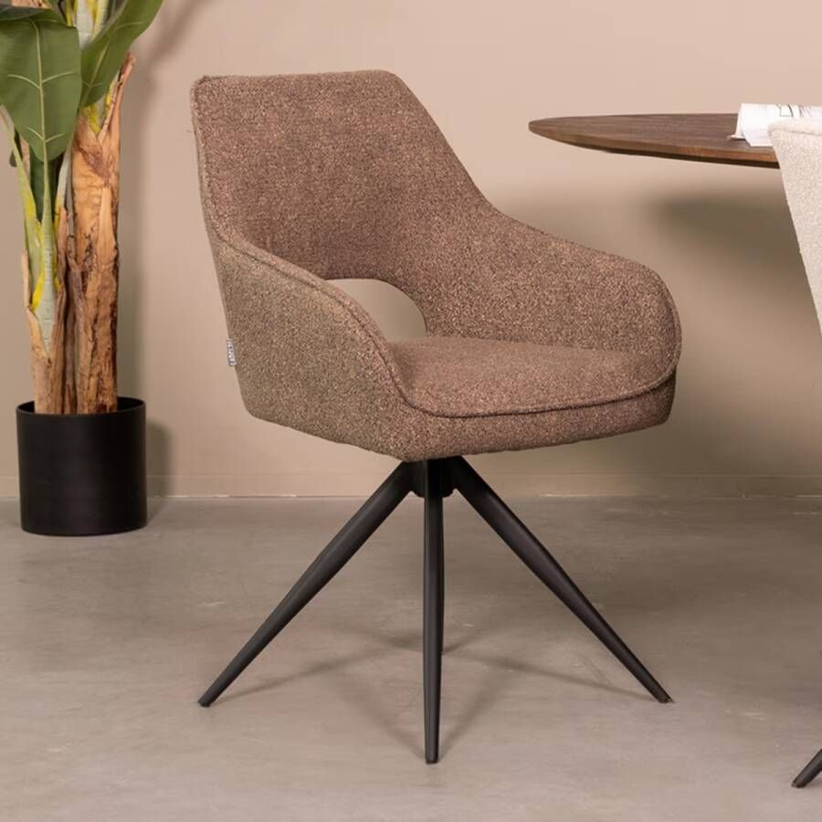 LABEL51 | Eetkamerstoel Finley Bruin Boucle | Zitmeubels eetkamer | Armstoel